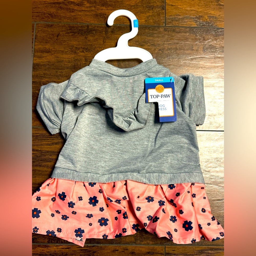 Dog Dress Top Paw Gray With Pink Floral Dress Dog Outfit Size Small
